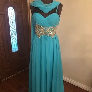 Turquoise evening gown